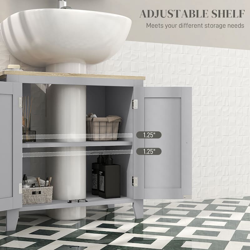 Kleankin Gray Pedestal Sink Storage Cabinet Bathroom Cabinet with U-Shape and Adjustable Internal Shelf