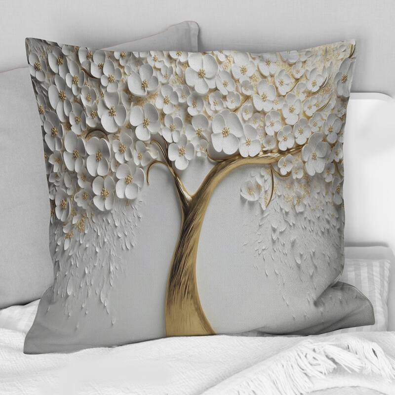 Designart "White Orchid Tree Garden Of Branches V" Tree Floral Printed Throw Pillow - 16 x 16