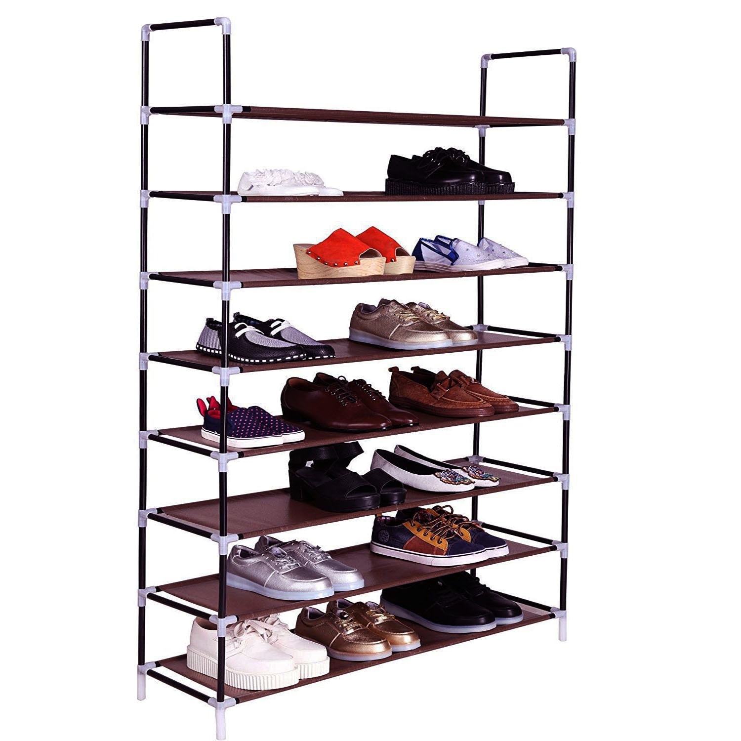 SONGMICS Shoe Rack, 8-Tier Shoe Organizer, Metal Shoe Storage for Garage, Entryway, Set of 2 4-Tier Stackable Shoe Shelf, Holds 32-40 Pairs, Black