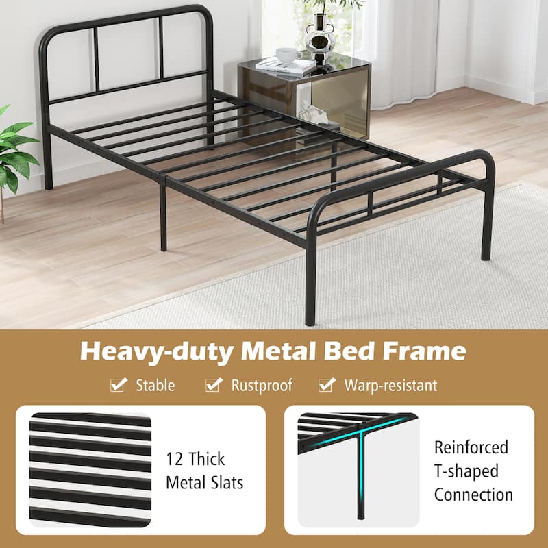 Gymax Twin Bed Frame Metal Platform Bed Base w/ Headboard & Footboard