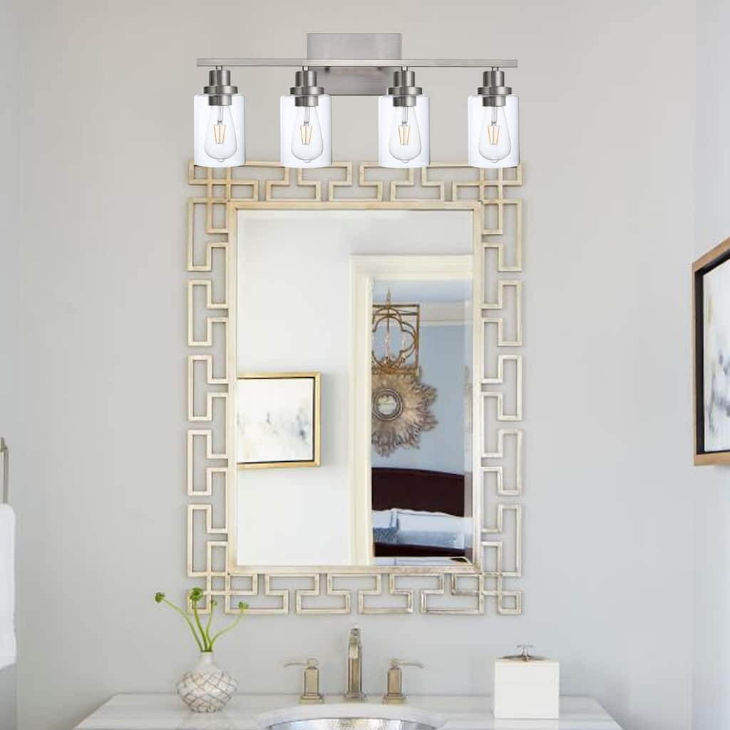 Wall Light Brushed Nickel Bathroom Vanity Lights, E26 Modern Bathroom Light Fixtures with Clear Glass Shade, Wall Lights