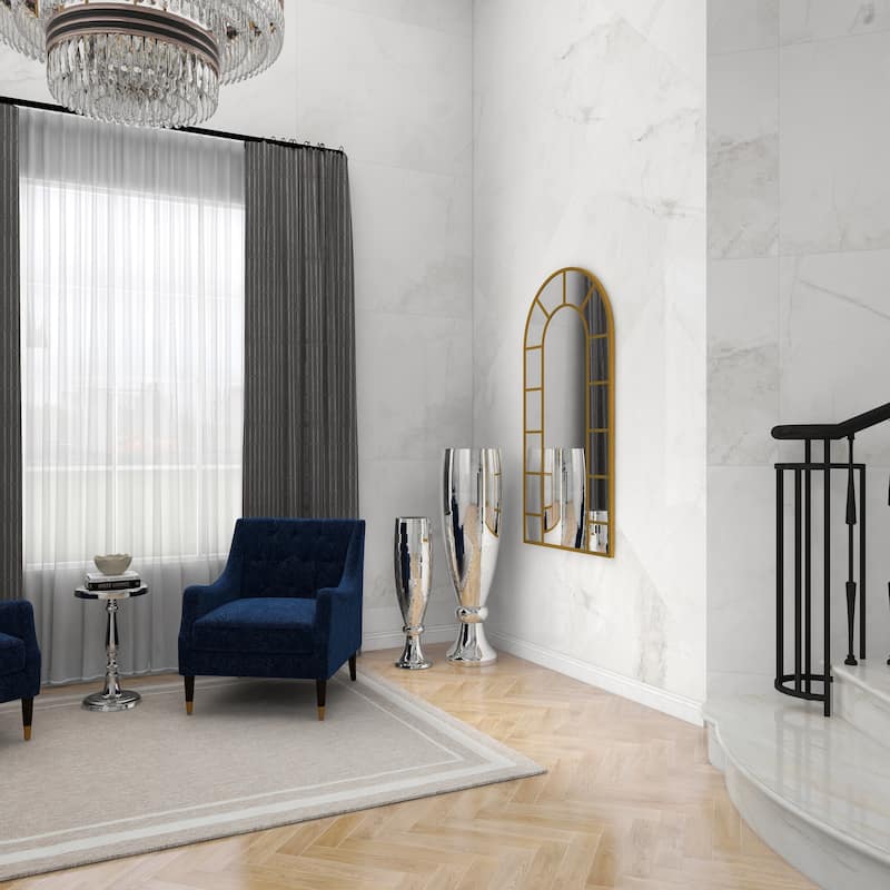 Silver Polystone Glam Vase with Mosaic Mirror Inlay