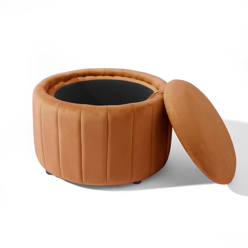 29" Modern Velvet Round Storage Ottoman