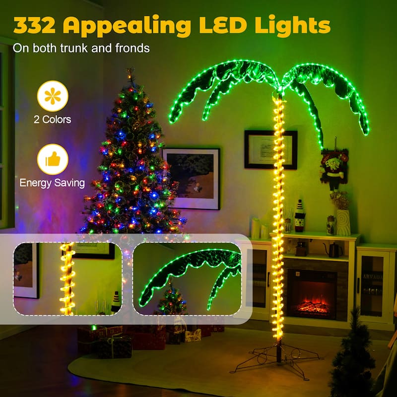 Gymax 7.5 FT Lighted Palm Tree w/332 LED Lights Holographic Trunk & - Multi - See Details