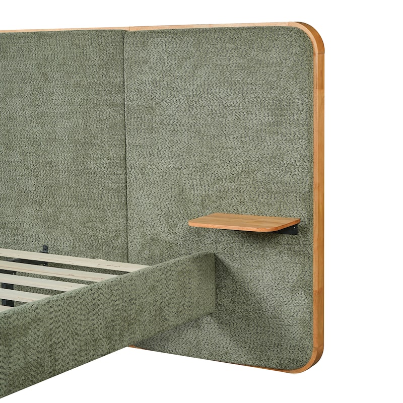 Christopher Knight Home - Modern Boucle Upholstered Platform Bed with Built-In Floating Shelves