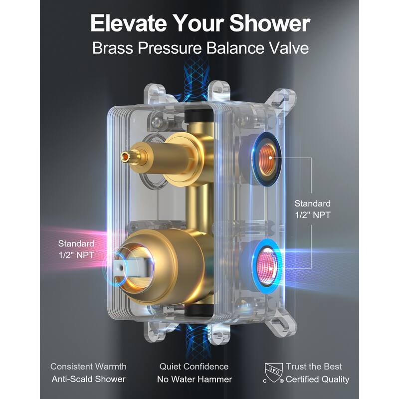 GRANDJOY Wall Mounted Shower System 10" Rainfall Shower Head with Handheld Spray