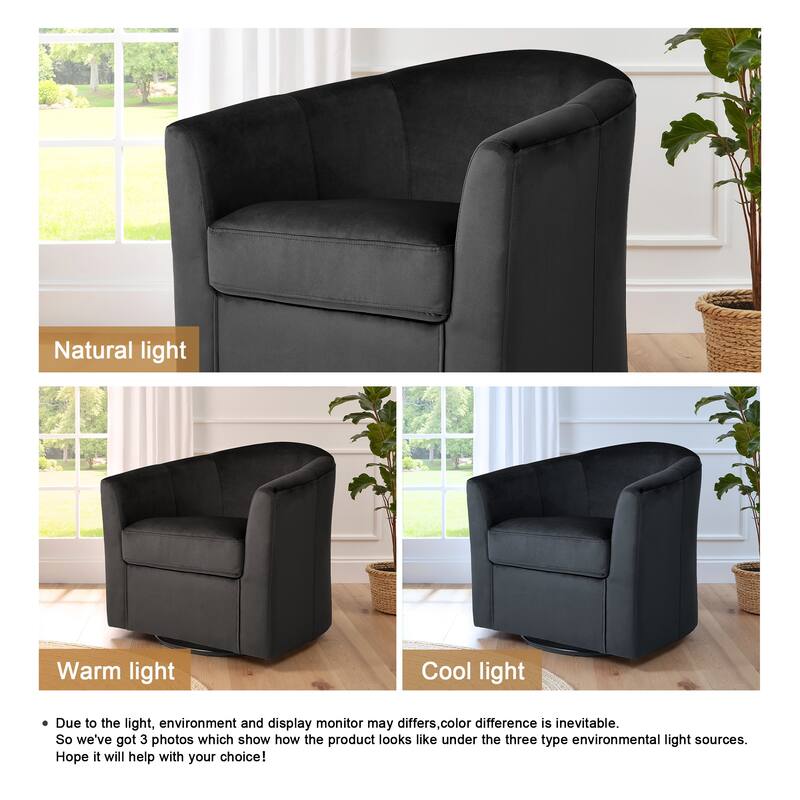 Modern Velvet Upholstered Swivel Barrel Chair for Living Room Lounge