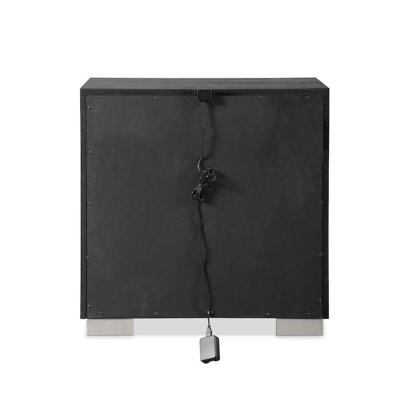 Furniture of America Alaric Modern Black Solid Wood 3-Piece Queen Bedroom Set with 60-inch Fireplace TV Stand and Nightstand