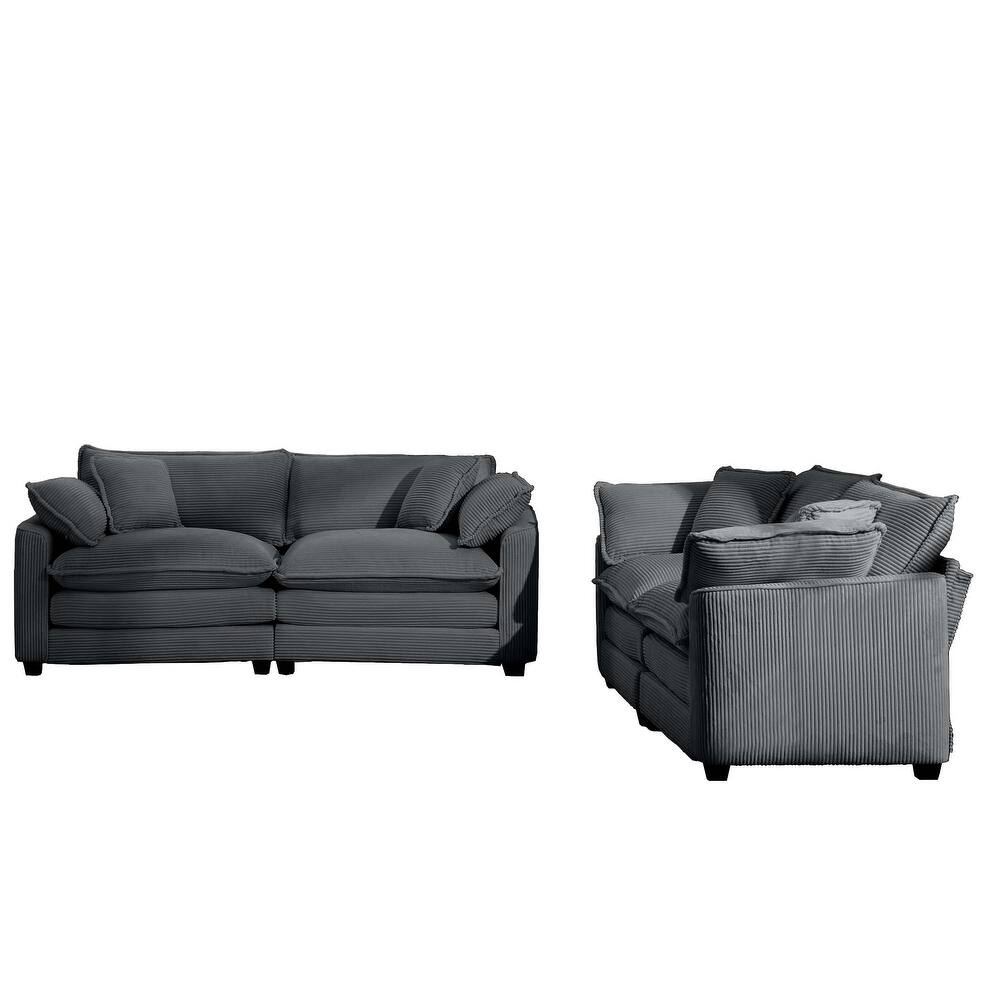 2+2 Seat Corduroy Fabric Flexible Combinations Sofas Set with Removable Armrests and Throw Pillows