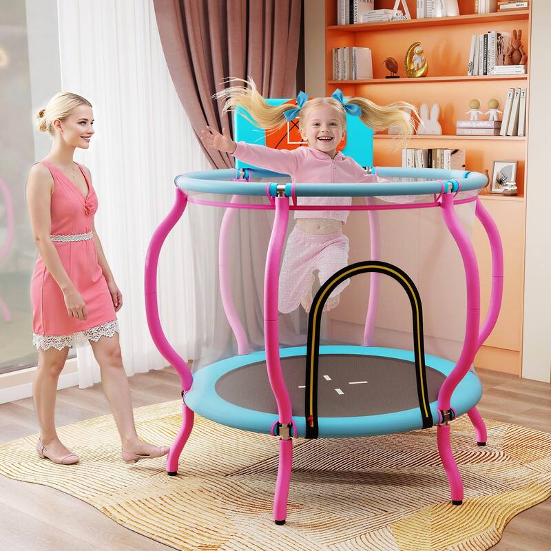 Gymax 48'' Kids Trampoline Indoor & Outdoor Pumpkin Trampoline - Pink, Light Blue