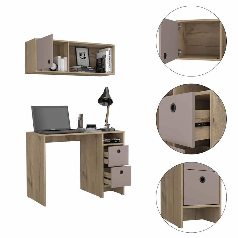 Lucknow Desk Set - Modern Office Writing Table with Storage & Wall Cabinet