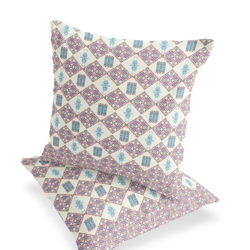 HomeRoots Set of Two 16" X 16" Pink and White Blown Seam Geometric Indoor Outdoor Throw Pillow - 16.00' X '16.00' X '5.00