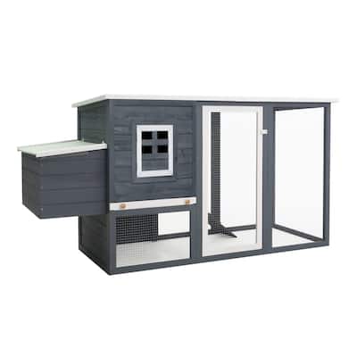 vidaXL Chicken Coop and Run Hen House with Nesting Box and Ramp Solid Wood - 79.5" x 29.5" x 38.6"