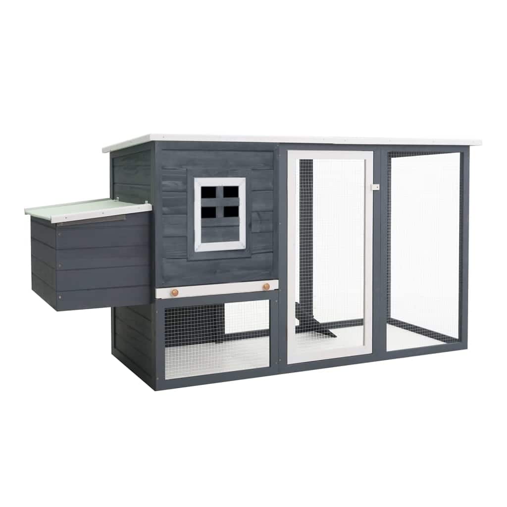 vidaXL Chicken Coop and Run Hen House with Nesting Box and Ramp Solid Wood - 79.5" x 29.5" x 38.6"