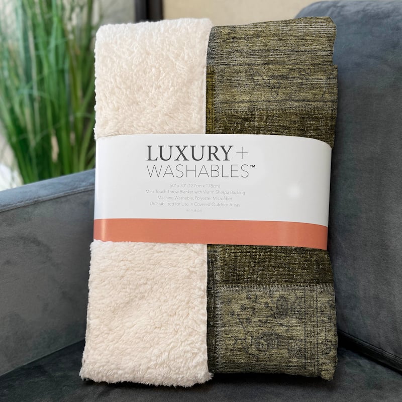 Premium Machine Washable Vintage Patchwork Sherpa Throw Blanket