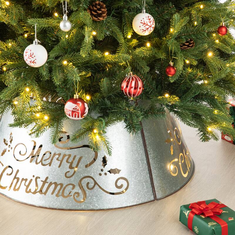 Glitzhome "Merry Christmas" Die-cut Metal Tree Collars with Light String
