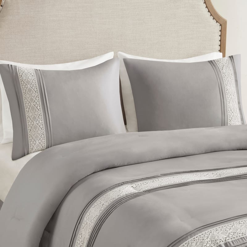 Madison Park Marla 7 Piece Lace Trim Comforter Set with Throw Pillows