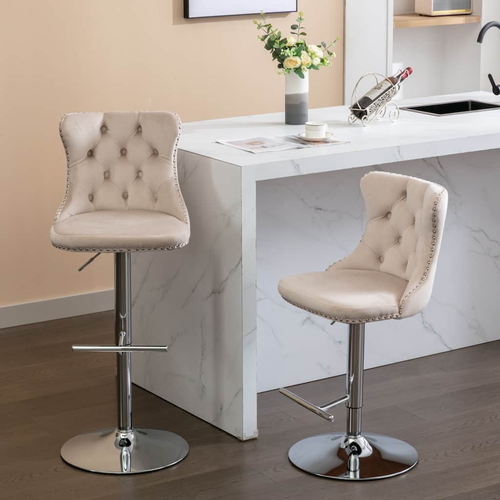 GDF Studio - Modern Upholstered Swivel Velvet Bar Stools with Adjustable Seat Height and Tufted Back (Set of 2)