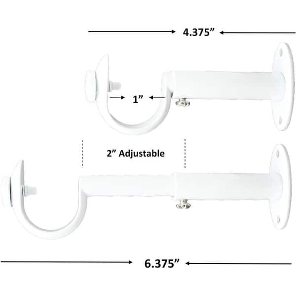 dimension image slide 2 of 7, Adjustable Solid Zinc Curtain Rod Bracket Wall Holder, Fits 1-inch Diameter Rod