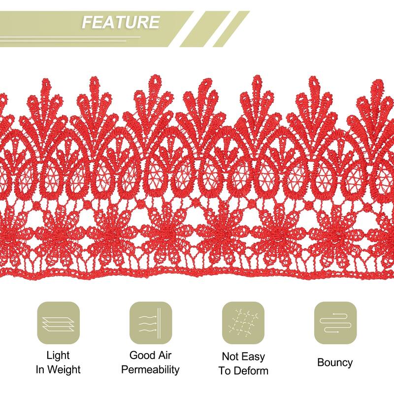 3 Inch Wide Lace Ribbon Floral Pattern Embroidered Lace Trim