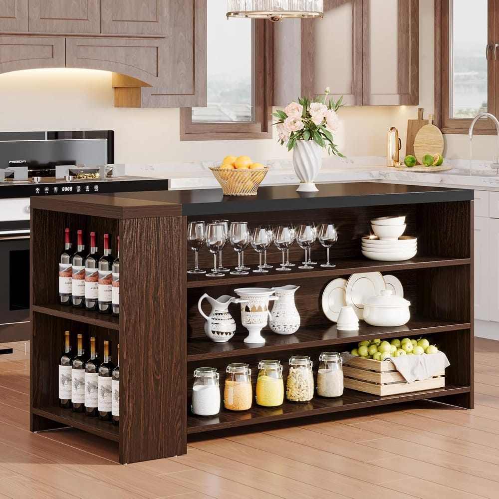 55 Inches Farmhouse Kitchen Island with Storage for Kitchen, Dining Room