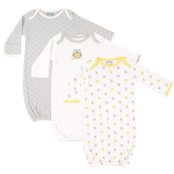 slide 1 of 1, Luvable Friends Cotton Gowns, Owl, Preemie/Newborn - Owl Preemie-Newborn - Owl