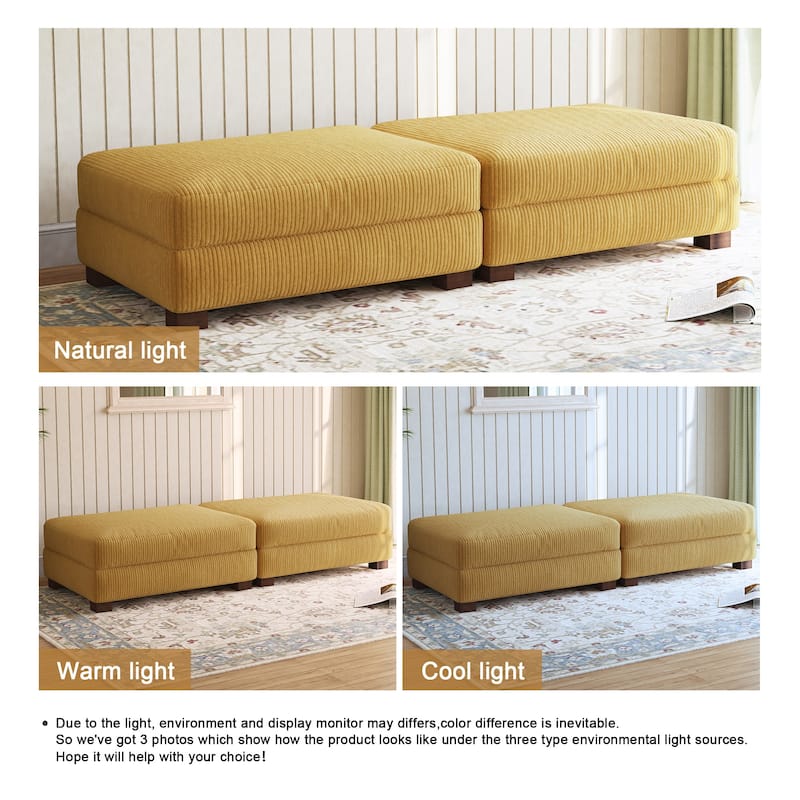 Corduroy Modern Ottoman with Wood Legs Set of 2