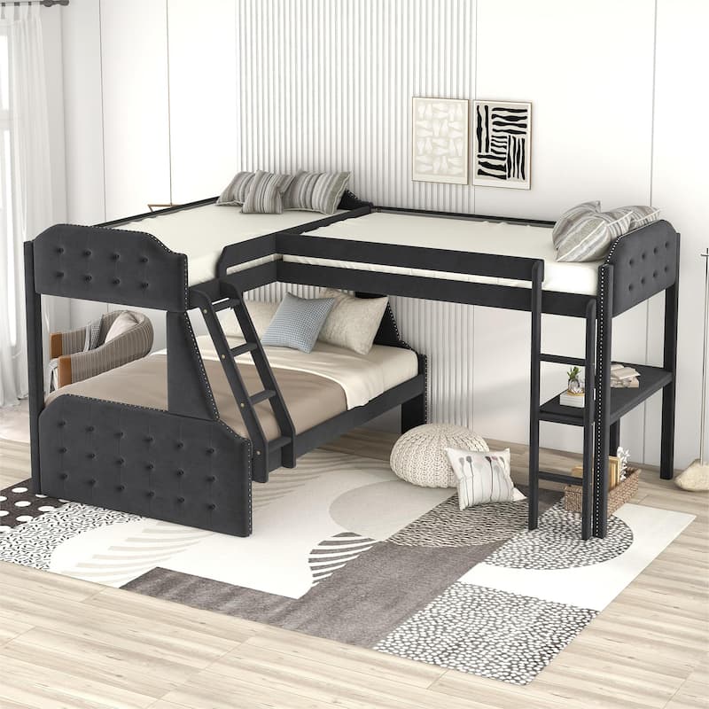 Twin Over Full Luxury Modern L-Shaped Bunk Bed And Twin Sie Loft Bed ...