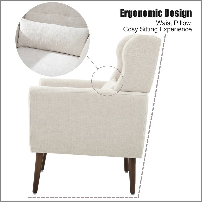 Beige Modern 24.21" Upholstered Button Tufted Arm Chair with Wood Legs for Living Room