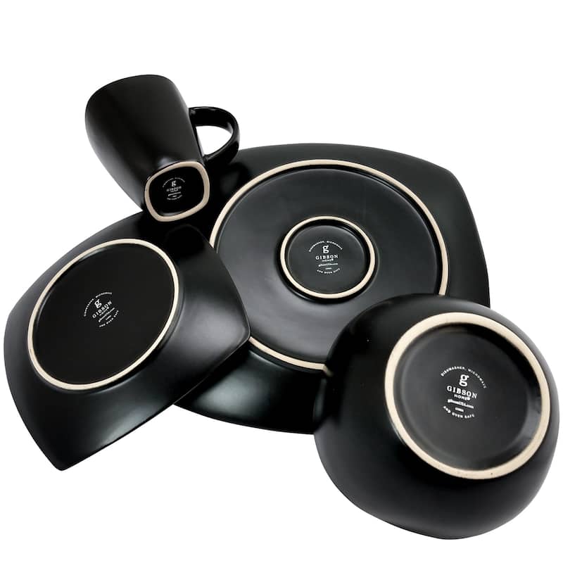 Modena Hideaway 16 Piece Soft Square Dinnerware Set in Black and Blue