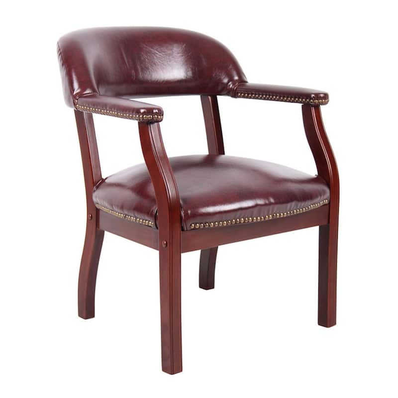 Elon Guest Chair, Brass Nailhead Trim, Mahogany, Burgundy Oxblood Vinyl