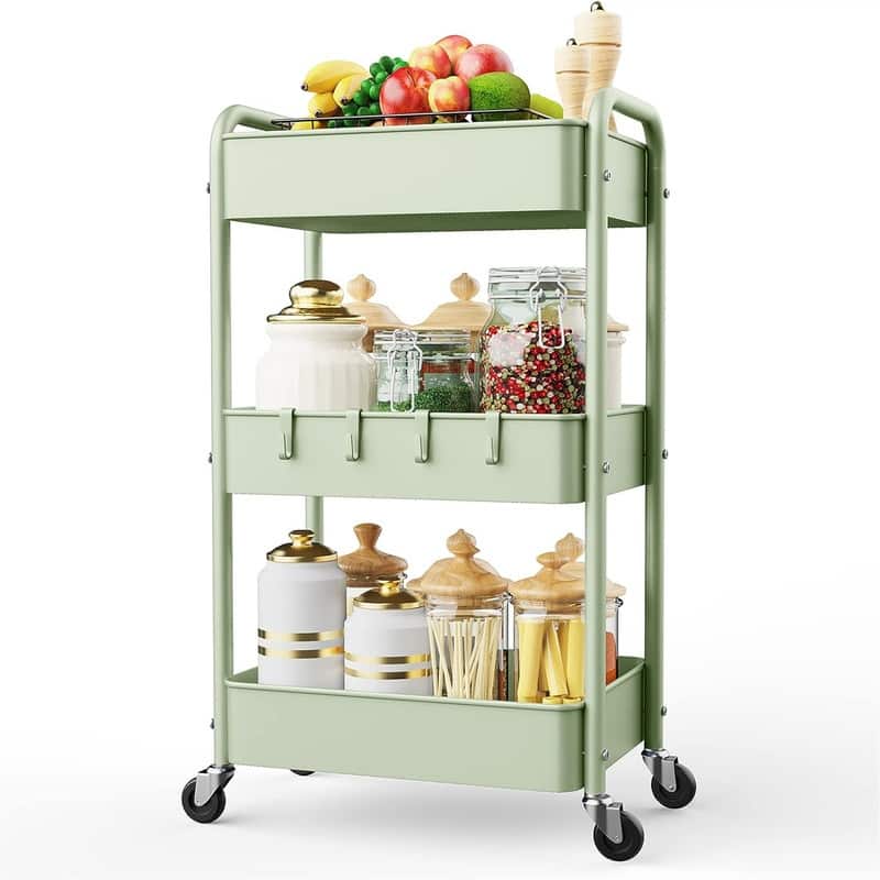 3 Tier Rolling Storage Cart Metal Trolley Utility Cart with Wheels - 15.7"D x 7.1"W x 35.9"H