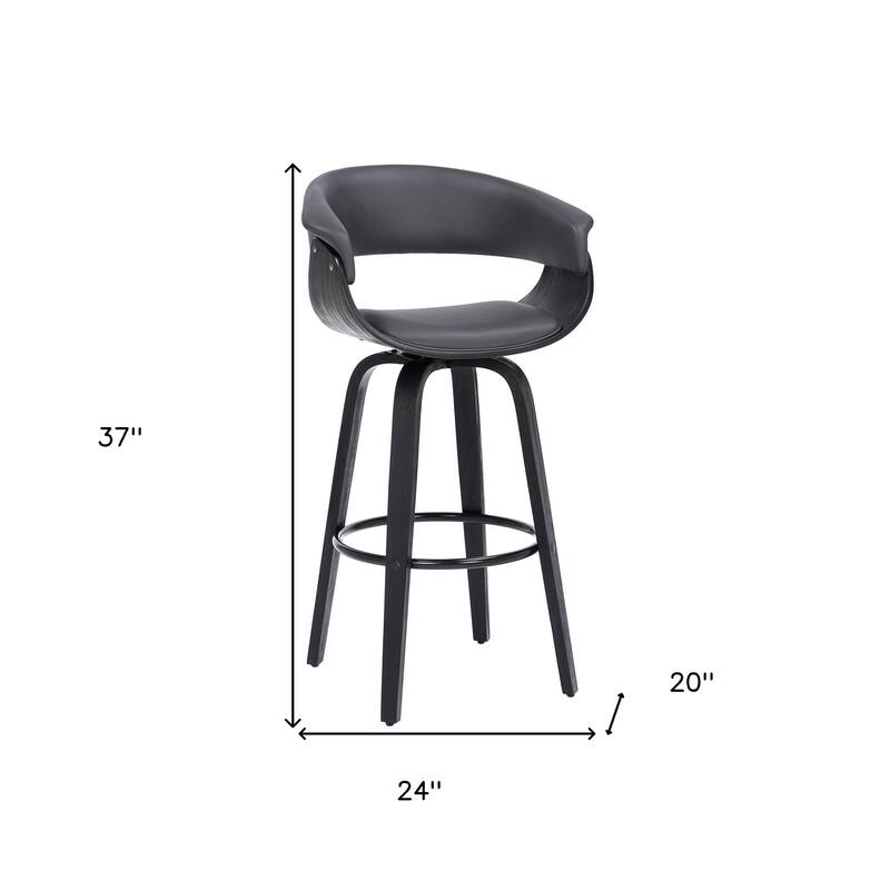Faux Leather Swivel Counter Bar Chair with Wood Frame and Footrest
