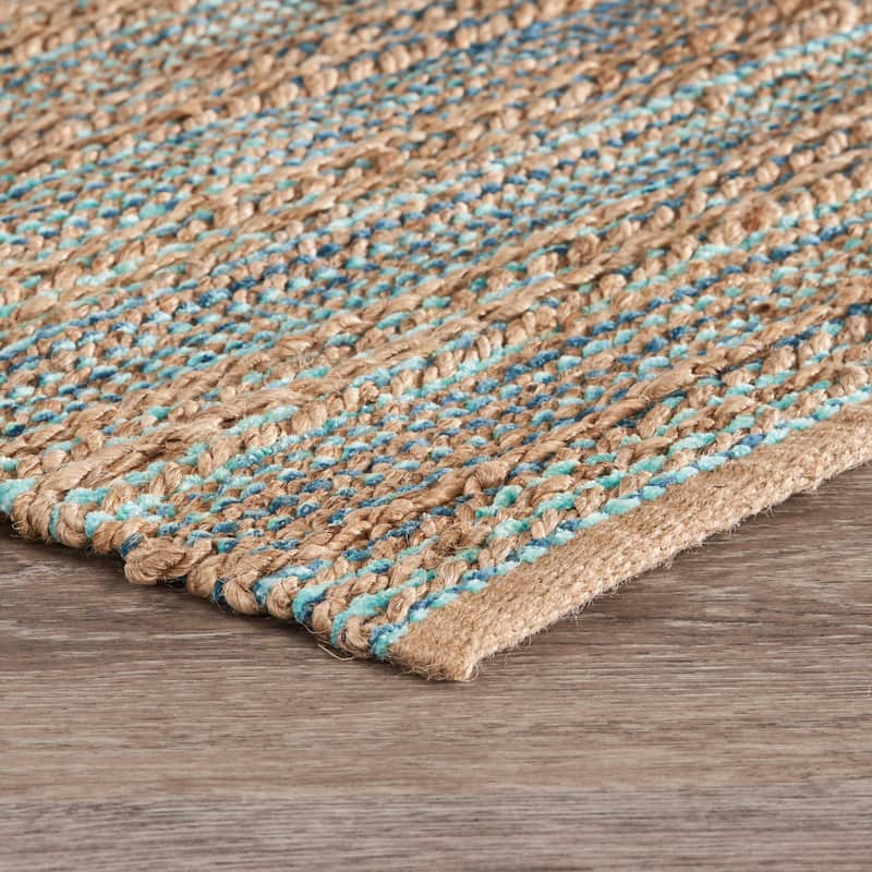 Sevita Organic Jute Geometric Area Rug, Tan and Teal