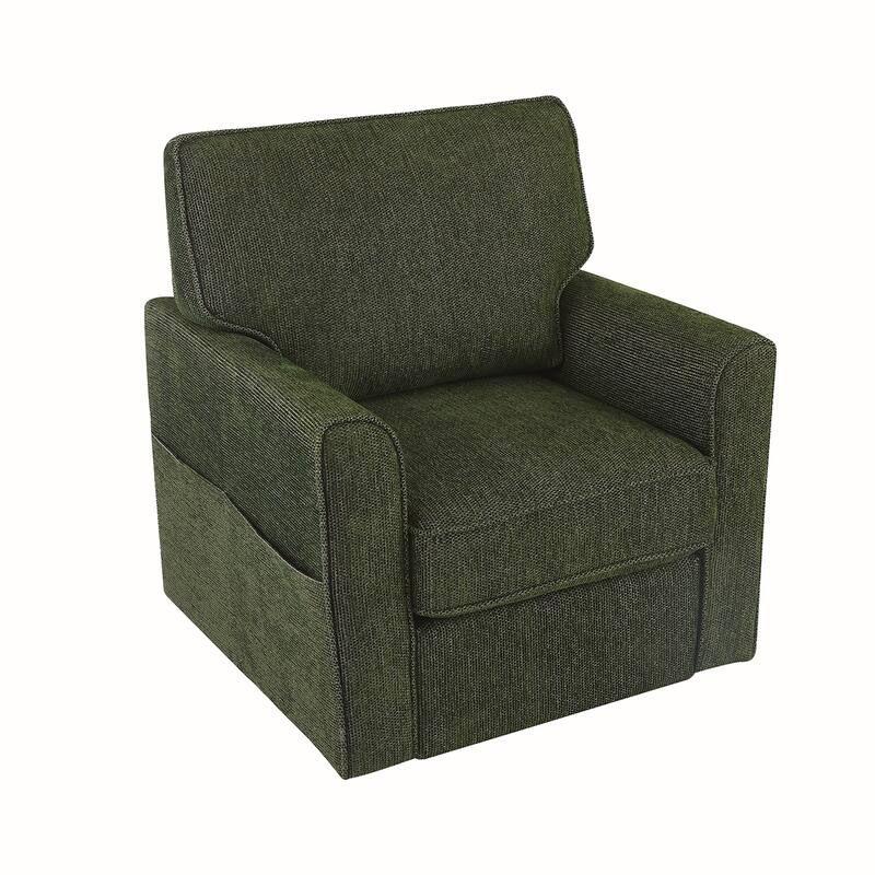Chenille Swivel Barrel Armchair With Side Pockets
