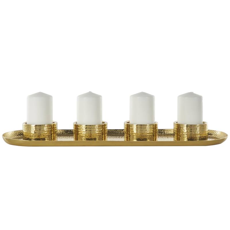 Stainless Steel Metal 4 Candle Candelabra with Attached Tray - Silver or Gold - Roche River Decor - Gold