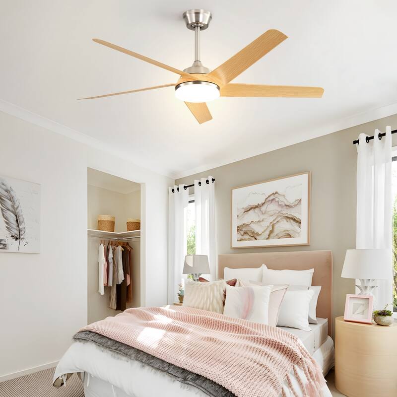 52 Inch Brushed Nickel Ceiling Fan with Dimmable LED Light and Remote Control, Quiet Reversible DC Motor Ceiling Fan Chandelier