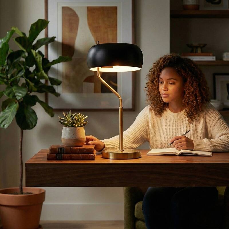 Demmex Black and Gold Table Lamp with Ceramic Fixture