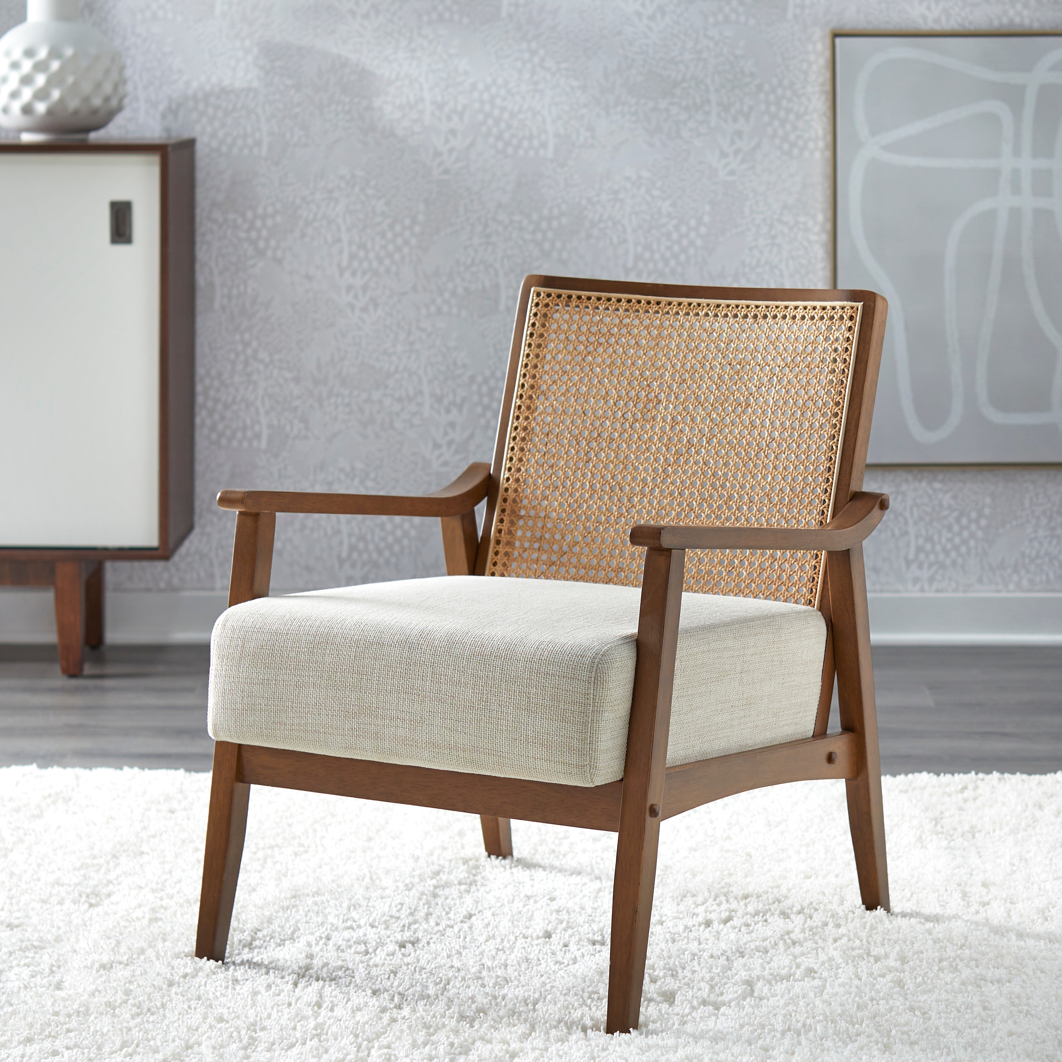 Lifestorey Serena Cane and Solid Wood Accent Chair - On Sale - Bed ...