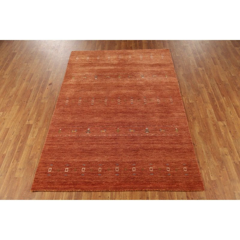 Hand Knotted Oriental 100% Wool Carpet Tribal Animal Pictorial Oranges & Rust Gabbeh Area Rug - 7' 6'' X 5' 1''