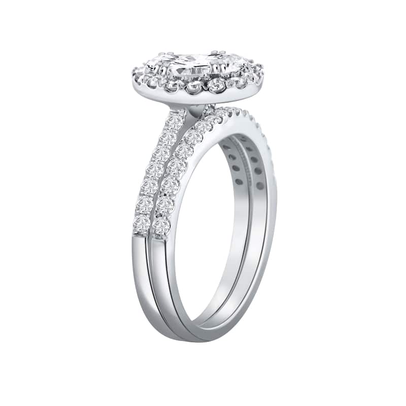 Auriya 1 3/4ctw Oval Shaped Halo Diamond Engagement Ring Set 14k Gold