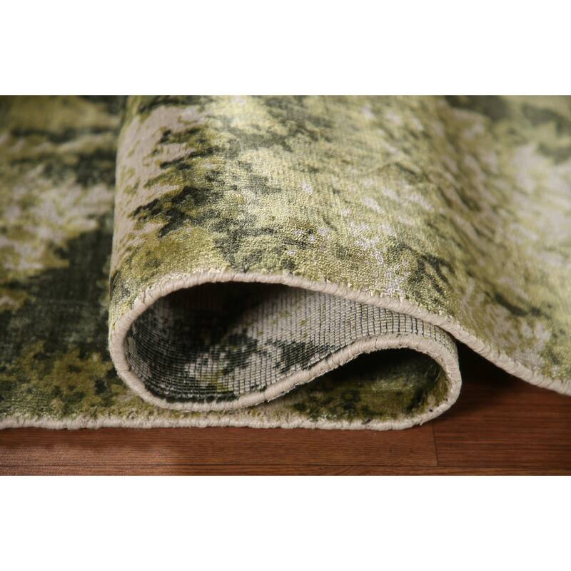 All-Over Green Abstract Indian Area Rug Handmade Wool Carpet - 4'7"x 6'6"