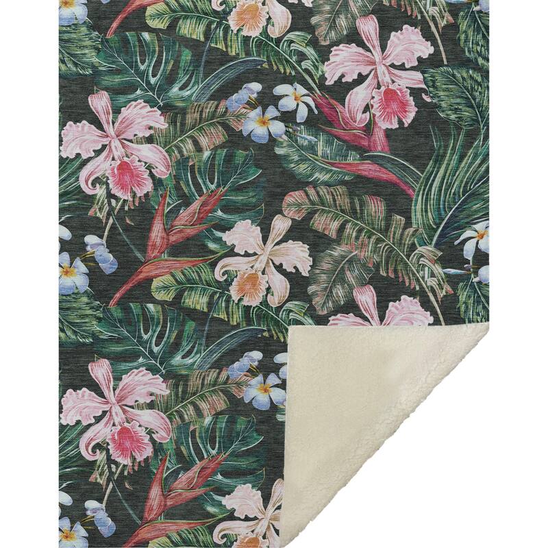 Premium Machine Washable ASB201 Palm Jungle Sherpa Throw Blanket