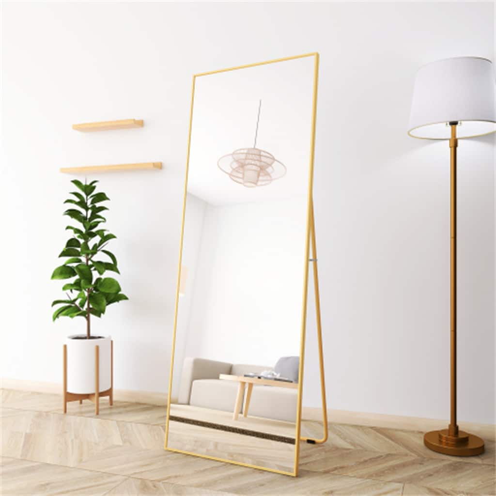 Golden Wall-Mounted Full Length Mirror with Alloy Frame