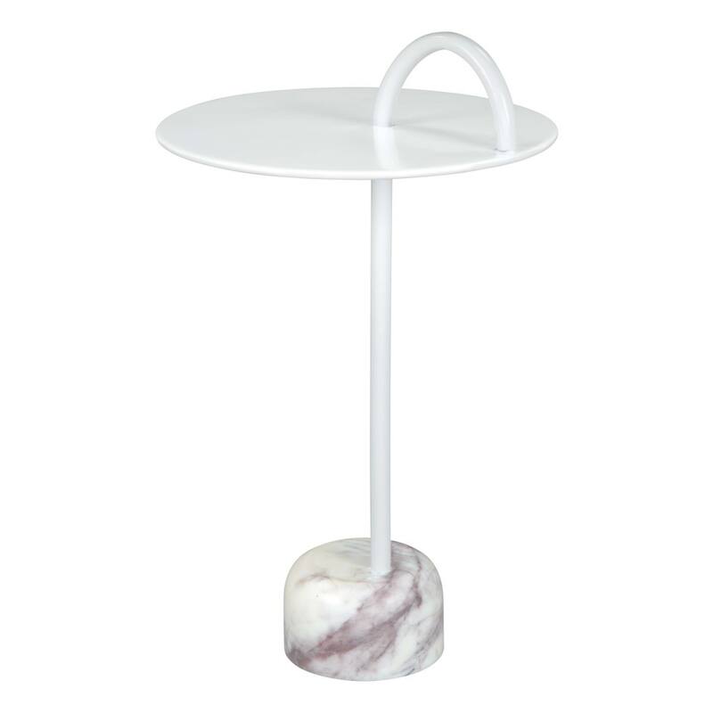 HomeRoots 25" White Iron And Marble Round Pedestal End Table - 12' X '25' X '12
