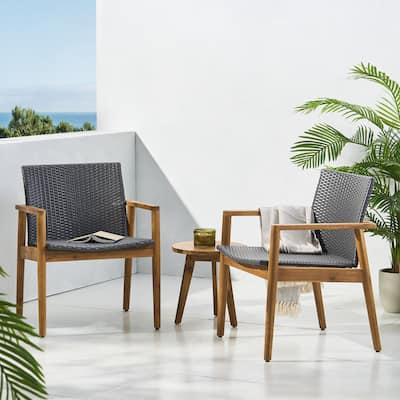 Bryan Wicker and Acacia Wood Outdoor Club Chairs by Christopher Knight Home