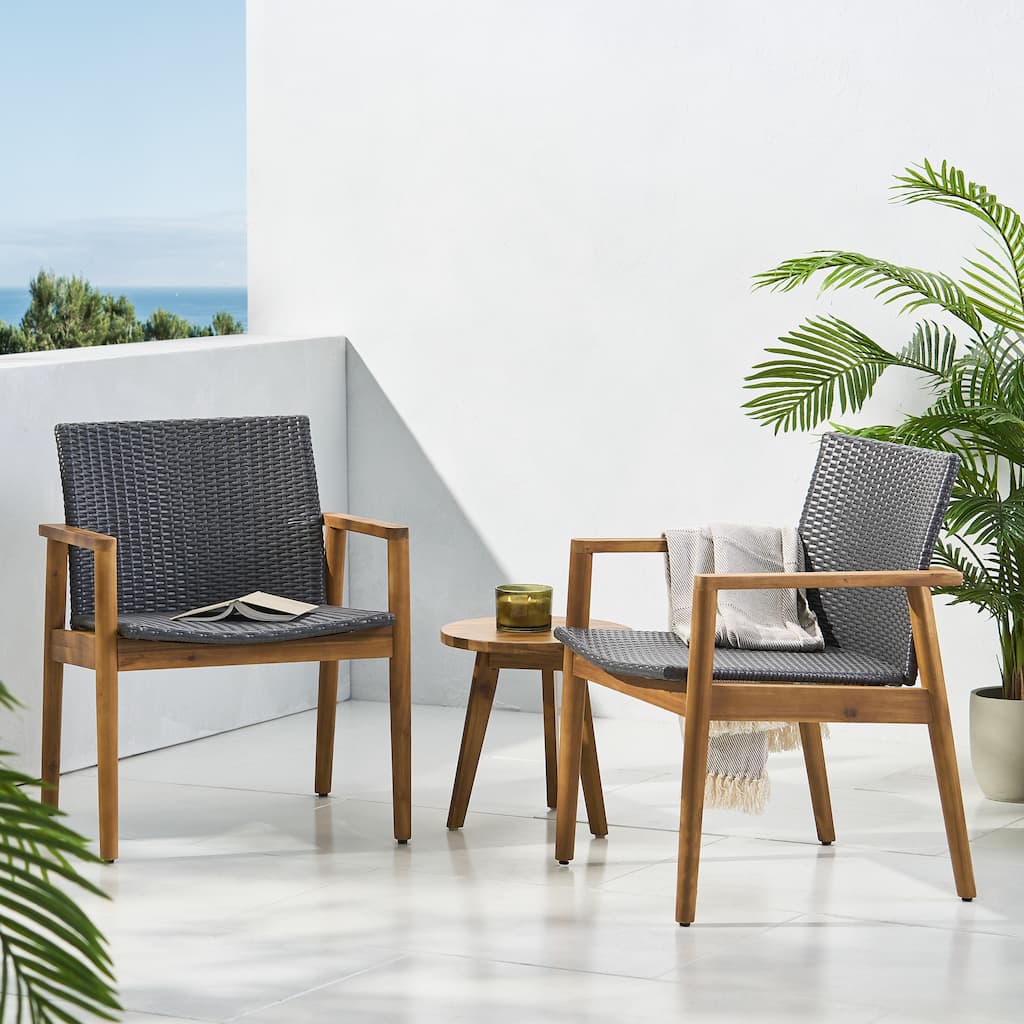 Bryan Wicker and Acacia Wood Outdoor Club Chairs by Christopher Knight Home