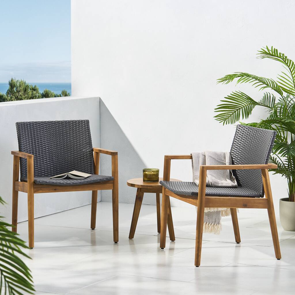 Roomfitters Outdoor Wicker Club Chair Set of 2, Patio Lounge Seating with Acacia Wood Frame, Natural