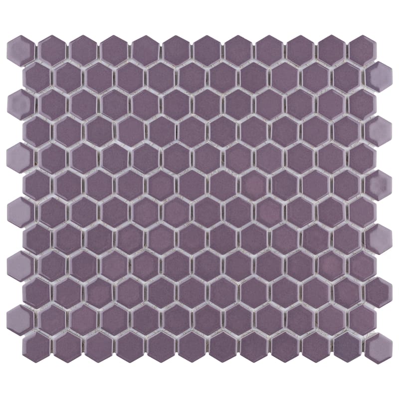Merola Tile Metro 1" Hex Glossy Purple 10-1/4" x 11-7/8" Porcelain Mosaic Floor and Wall Tile