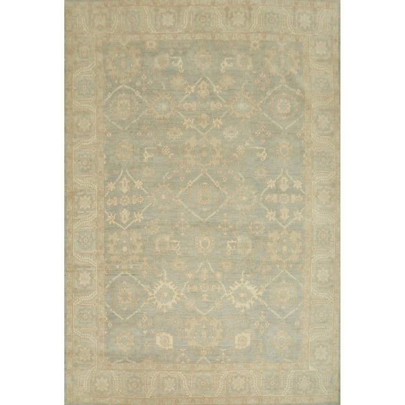 Vegetable Dye Wool Oushak Turkish Area Rug, Floral Geometric Carpet - 12' 1'' X 9' 0''